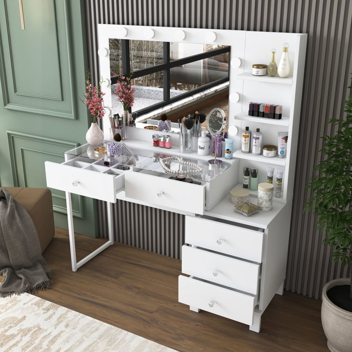 Hanah Home Mesa de Maquillaje con 10 Focos Blanco Hanah Home Mesa de Maquillaje con 10 Focos Blanco
